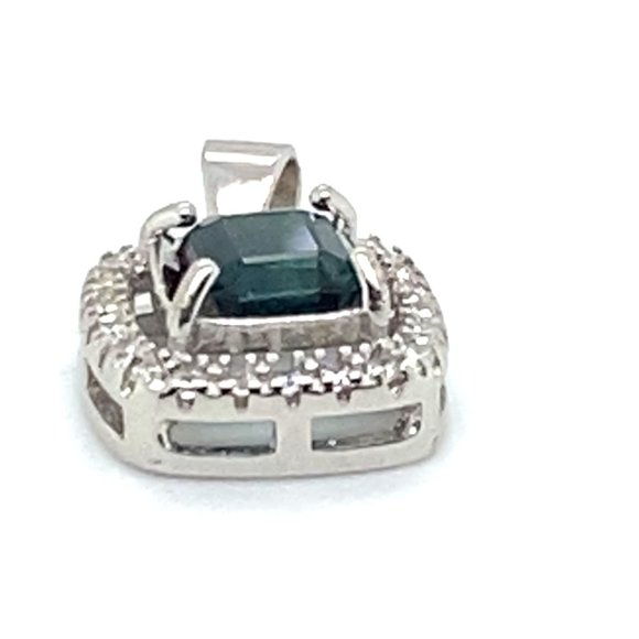 Blue Tourmaline 1.02ct White Gold Finish Solid 925 Sterling Silver Pendant - Picture 6 of 8